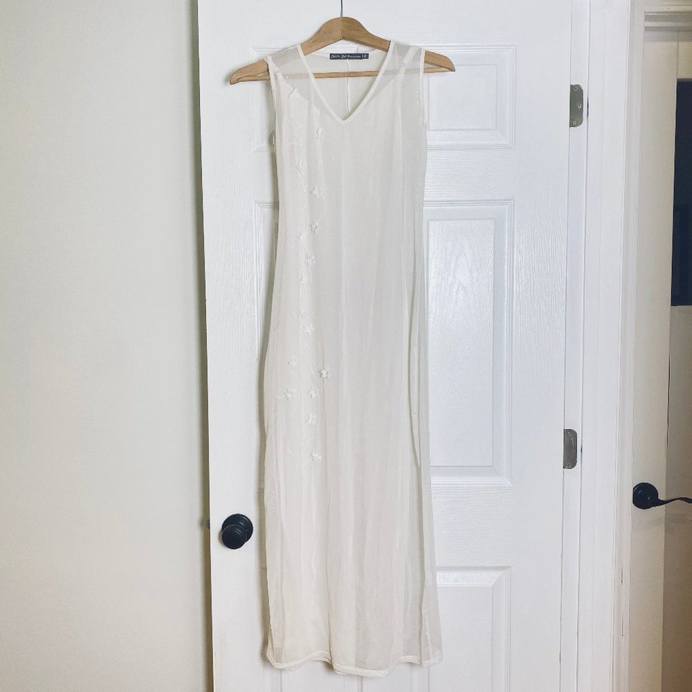 Bison Bisou White Long Fitted Sheer Mesh Dress XXS